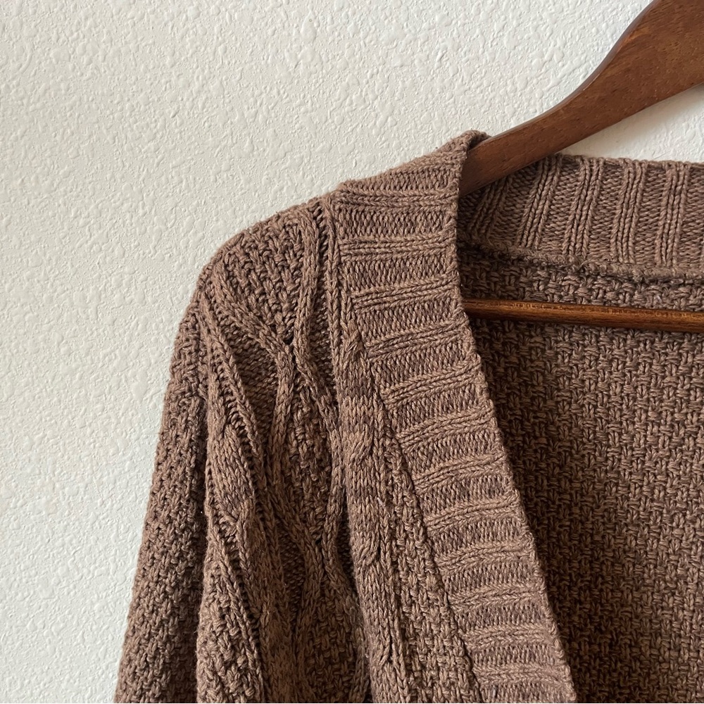 Free People Vintage Brown Cable Knit Button Down Cozy Warm Cardigan - Picture 2 of 4